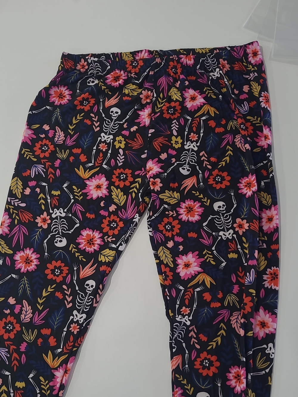 Girls' Navy Floral & Skeleton Print Leggings